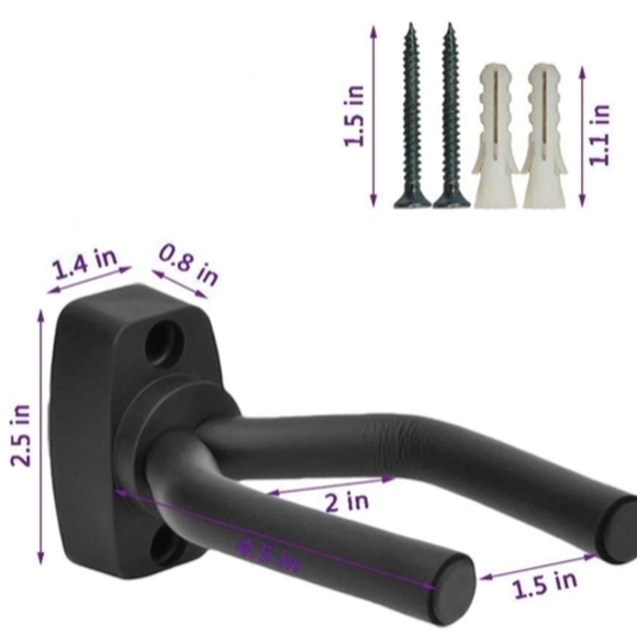 GUITAR Wall Mount Hanger 2 Pack With Screws-Black - Picture 2 of 4